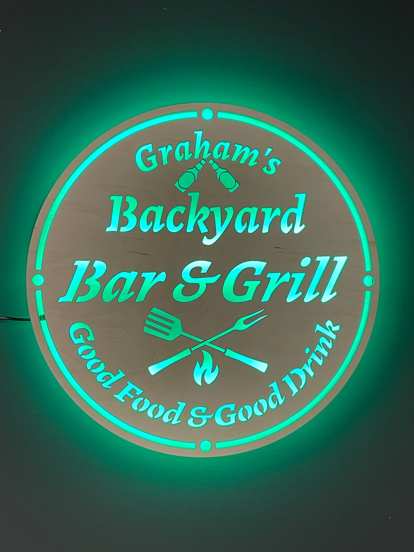 Personalized Wood LED Backyard Bar & Grill Sign
