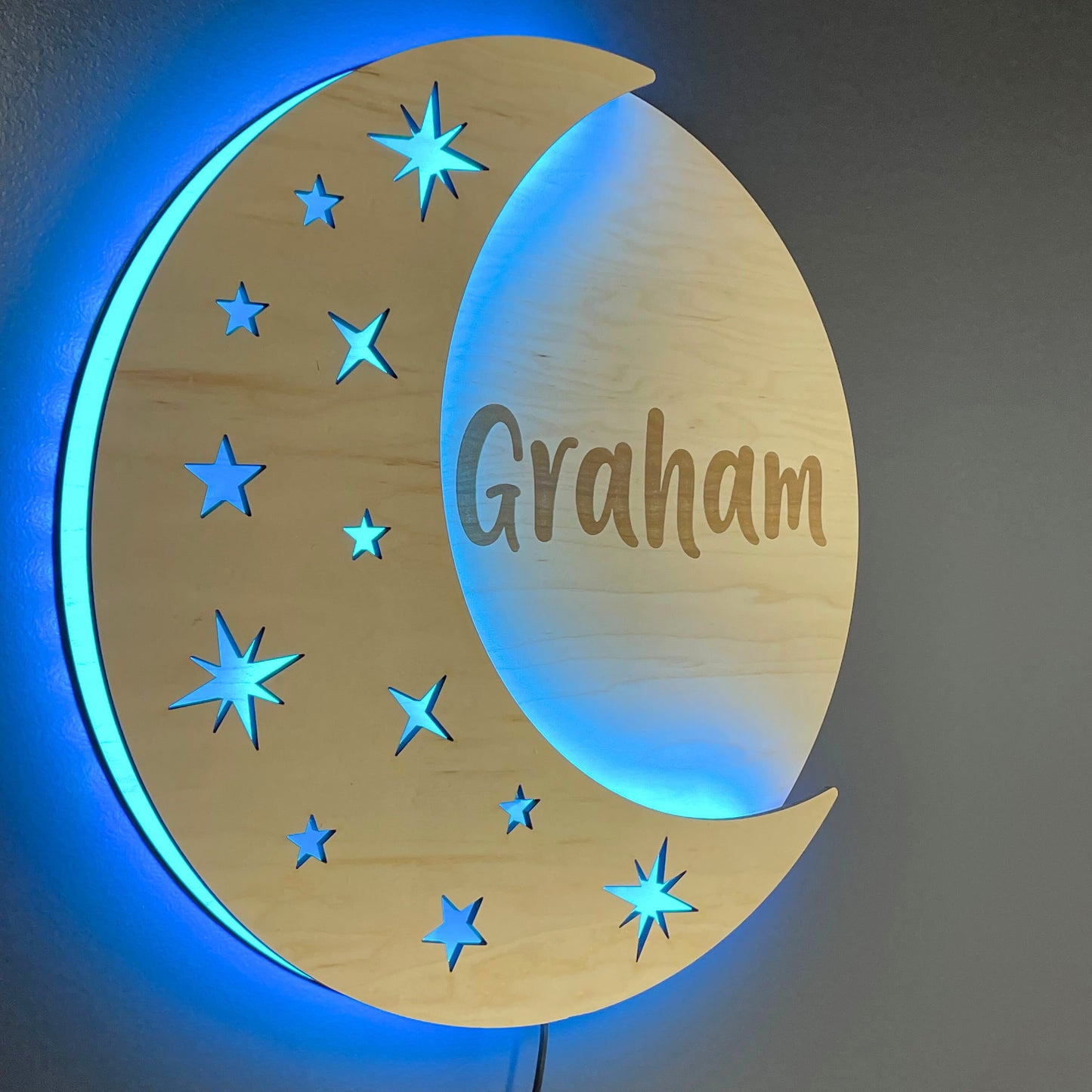 Personalized Wood LED Kids Star & Moon Sign