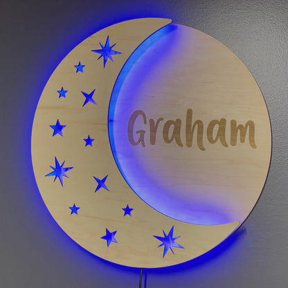 Personalized Wood LED Kids Star & Moon Sign